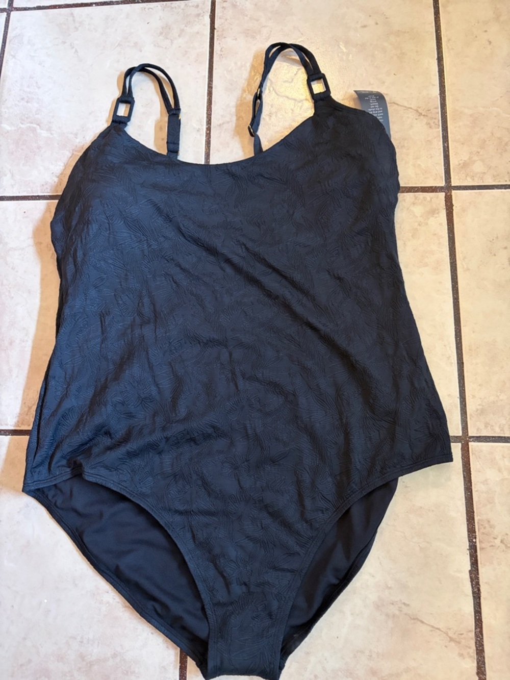 Black Textured One-Piece Swimsuit with Adjustable Straps